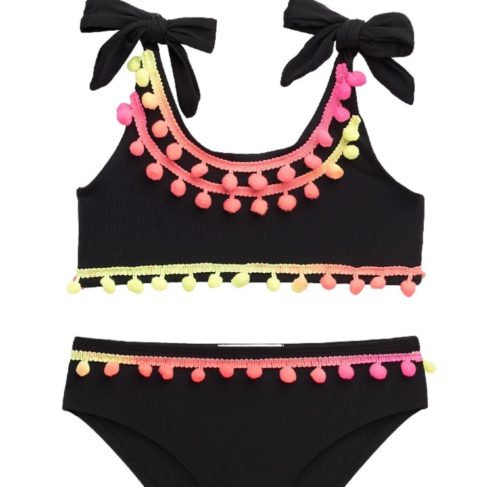 Girl's Stella Cove Black Neon Pom Pom Bikini